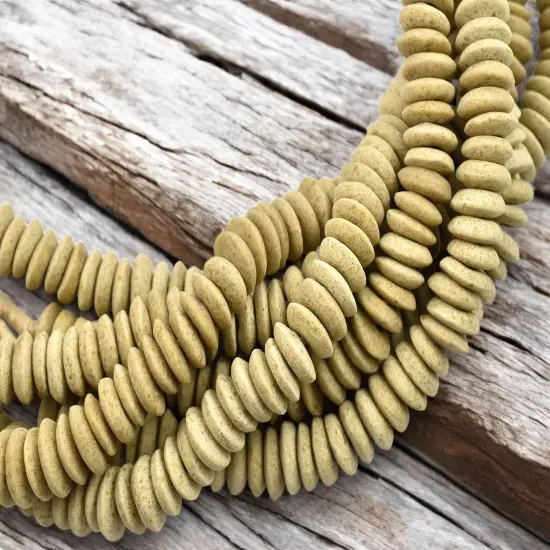 13~15mm Ecru Beige Recycled African Glass Heishi Beads {4}