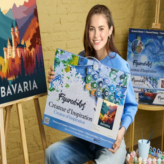 Figured'Art Paint by Numbers for Adults with Frame Travel Poster Bavaria 16"x20" - Craft Art Painting DIY Kit Canvas Already Stretched on a Wooden Frame {2}