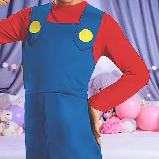 Boys Super Mario Costume with Hat and Mustache Set {4}