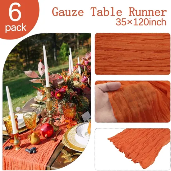 6 Pack Orange Cheesecloth Table Runner 10FT Boho Gauze Fabric Table Runner 35 x 120 Inch {3}