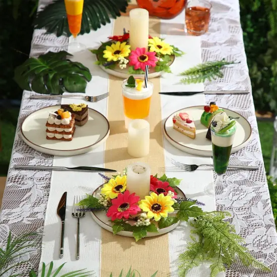 4 Pcs Flower Candle Rings Wreaths, Summer Floral Candle Rings, Small Pillar Candle Wreaths with Artificial Gerbera Daisy, Candle Holder Rings for Home Table Centerpieces {3}