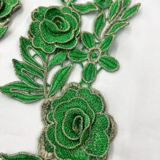 1 Pair 3D Floral Lace Applique Embroidered on 100% Polyester Net Mesh 14" x 5" Each Side Brown/Gold {7}