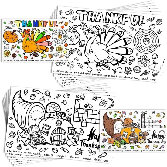 Fall Thanksgiving Coloring Placemats for Kids - 12 SHEETS {1}
