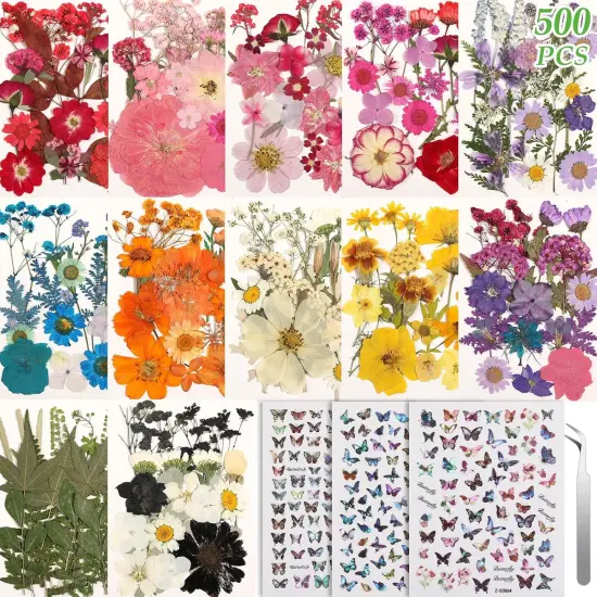 500 PCS Dried Flowers Butterfly Stickers {1}