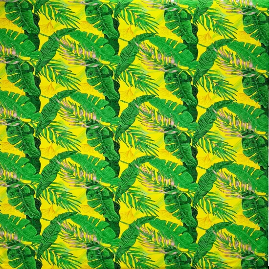 1 Yard All Over Tropical Leaves Cotton Fabric, 36in L x 45in W Yellow/ Green/ Pink {1}