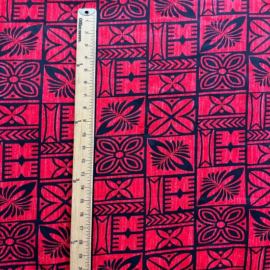 1 Yard Traditional Polynesian Tapa Pattern Cotton Fabric, 36" L x 45" W Red / Black {7}
