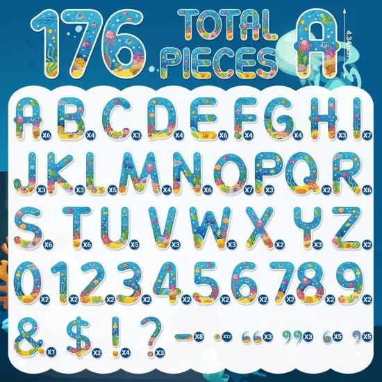 176 Pcs Under The Sea Letters Combo Pack Set Ocean Bulletin Board 4.3 Inch {2}