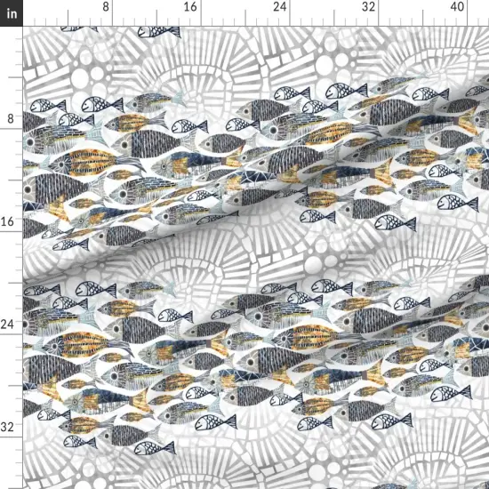 Various Fabrics by the Yard or Fat Quarter Whimsical Fish Coastal Mosaic Watercolor Collage Modern Gouache Lake Custom Printed Fabric by Spoonflower {1}