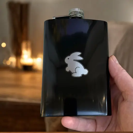 8oz BLACK Follow the White Rabbit Flask {6}