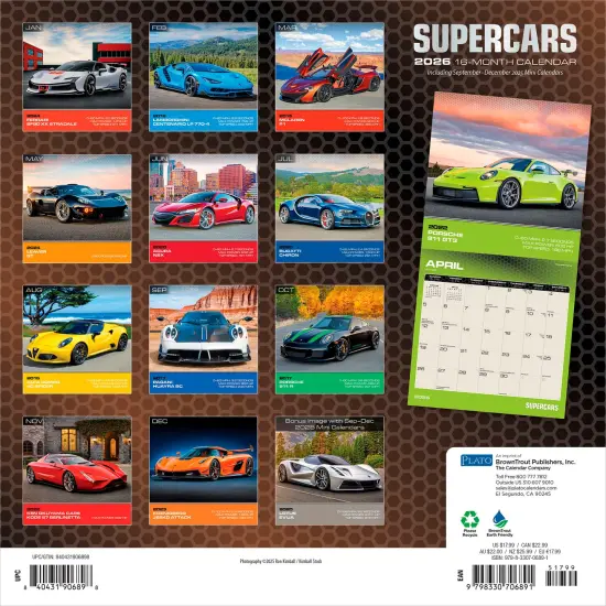 Supercars | 2026 12 x 24 Inch (Hanging) Monthly Square Wall Calendar | Foil Stamped Cover {2}