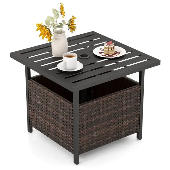 Costway Rattan Wicker Steel Side Table Outdoor Furniture Deck Garden Patio Pool Black/Gray/Brown {9}