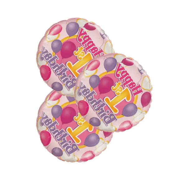 Happy 1st Birthday Pinks 18 Inch Foil Mylar Balloon {2}