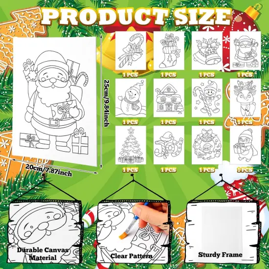 12 Set Christmas Pre Drawn Canvas Painting Kit with Easels {2}