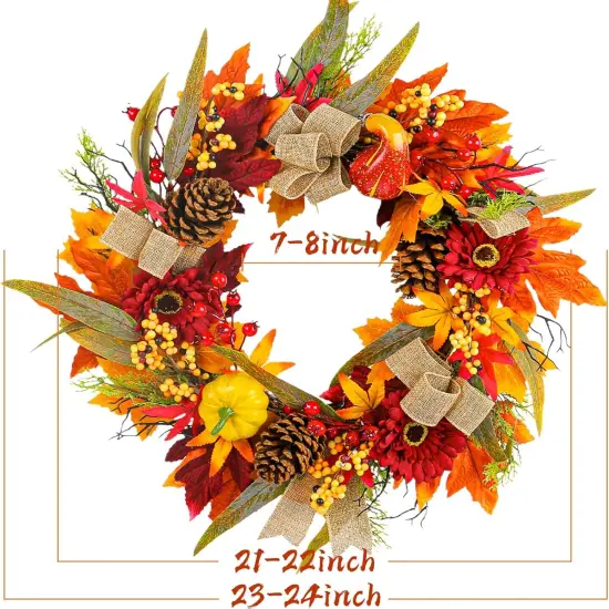 24" Large Artificial Autumn Fall Wreath {2}