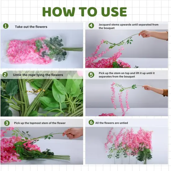 Fake Hanging Flowers, Wisteria Artificials Garland Decor 3.6 feet Long(12,Pink) {5}