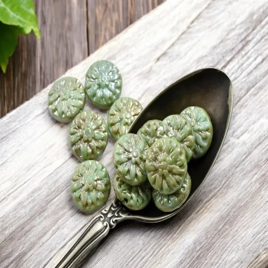 *12* 15mm Turquoise Picasso AB Dahlia Flower Coin Beads {3}