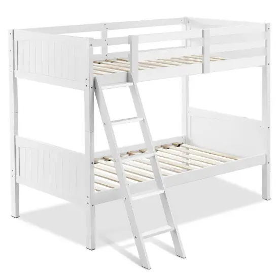 Twin Size Wooden Bunk Beds Convertible 2 Individual Beds Brown {7}