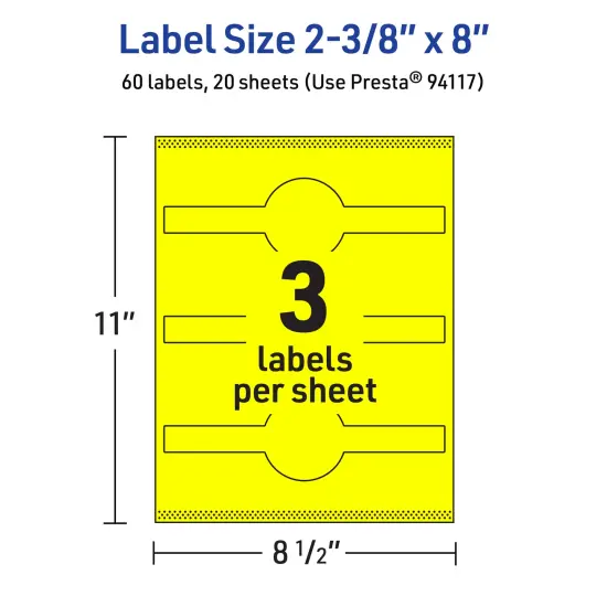 Avery Neon Yellow Paper Labels, 2-3/8" x 8" Wraparound {5}