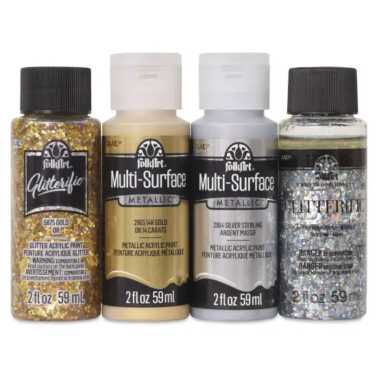FolkArt Multi-Surface Acrylic Paints - Set of 4, Metallic and Glitterific Colors, 59 ml Bottles {1}