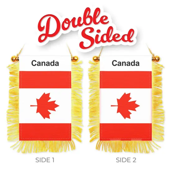 G128 2 Pack: Canada Canadian Fringy Flag | 3x5IN | Fringy Hanging Double Sided Flag with Suction Cup, Window and Car Rearview Mirror Decor {2}