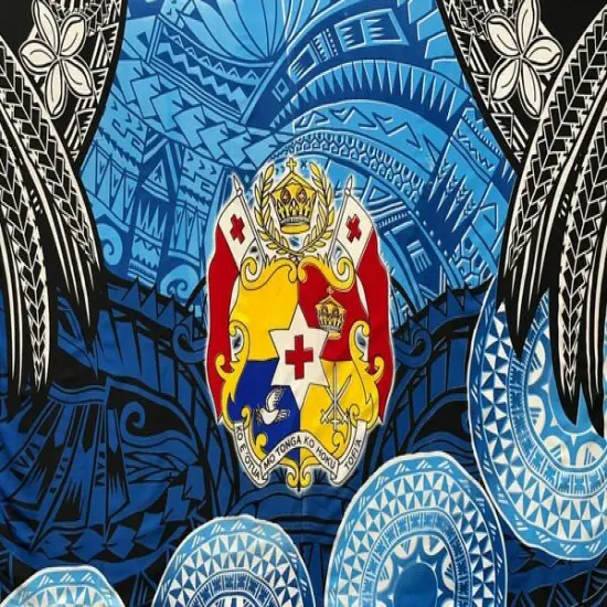 Kingdom of Tonga Seal Plumeria Tattoo Design Polyester Sarong 72" L x 45" W Teal {5}