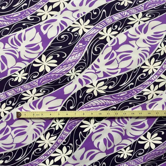 1 Yard Tiare Monstera Traditional Tattoo Poly Cotton Fabric Hawaiian Print 36 x 45in Width {5}