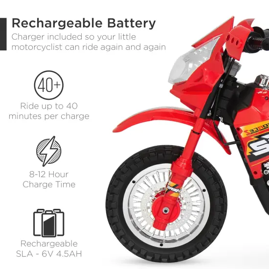 Best Choice Products 6V Kids Electric Battery Powered Ride On Motorcycle w/ Training Wheels, Lights, Music Red {5}
