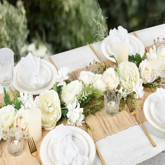 2Pack Artificial Peony Flower Garland - Silk Peony Garland with White Flowers {4}