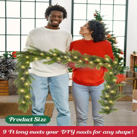 9FT Real Touch Pine Garland Christmas with Light Winter Artificial Faux (Battery Not Included) {2}
