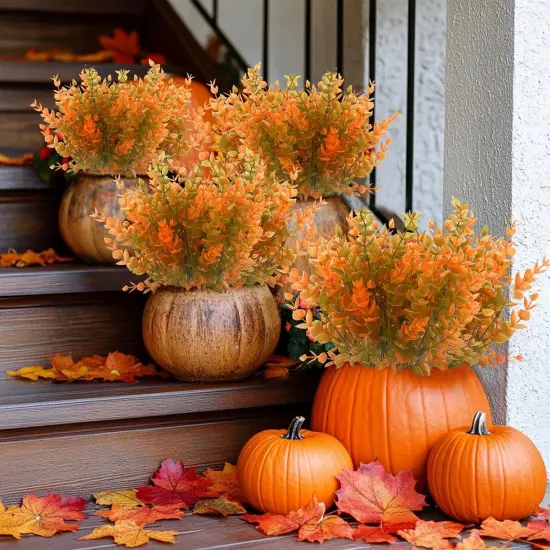 20 Bundles Artificial Fall Flowers for Outdoors Fall Decorations - Orange Eucalyptus {3}