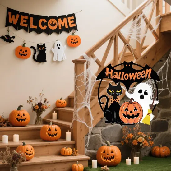 Halloween Door Signs Wooden Ghost Door Wreath - Ghost {2}