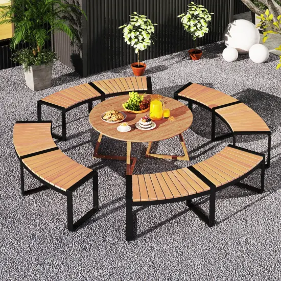 Costway Backless 2-Person Patio Curved Bench with Slatted Seat & Metal Legs Oil Painted {5}