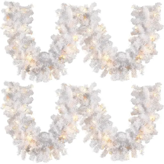 9 ft Faux Spruce Artificial Christmas Garland LED Garland (2 Pcs,White) {1}