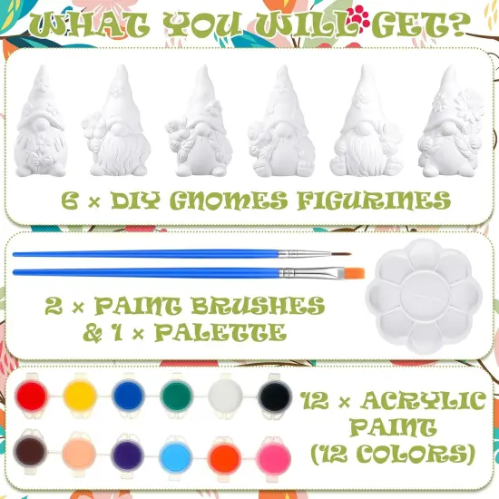 6 Sets Ready to Paint Your Own Ceramic Gnome Statues Spring DIY Unpainted Ceramics Gnome Figurines {4}
