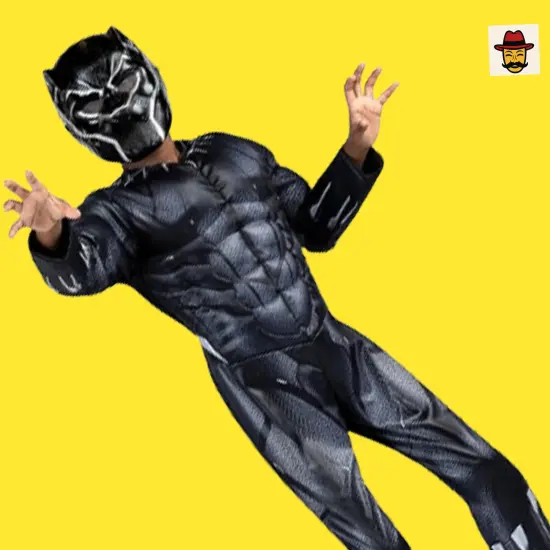 Black Panther Child Costume Padded Jumpsuit Molded Mask Marvel Outfit {5}