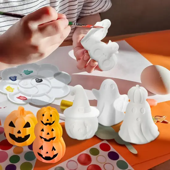 6 Pcs Halloween Ceramics to Paint Ceramics Pumpkin Boo Ghost Halloween Ready to Paint DIY Figurines {3}