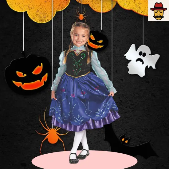 Girls Frozen Anna Costume Blue Purple Black Dress with Velvet Bodice and Floral Skirt {4}