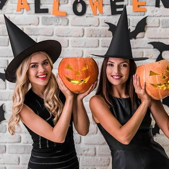 14 PCS Witch Hats with 32 3D Bat Stickers & 328 FT Hanging Rope &ndash; Halloween Decorations {5}