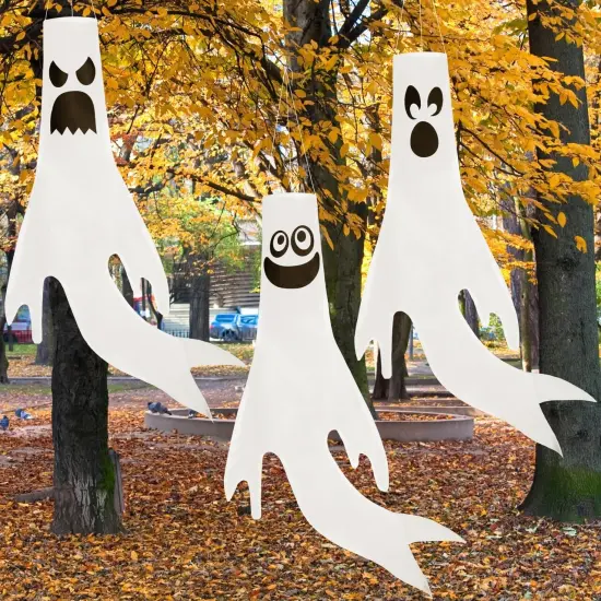 3 Pcs Hanging Ghost Windsocks Halloween Decorations {1}