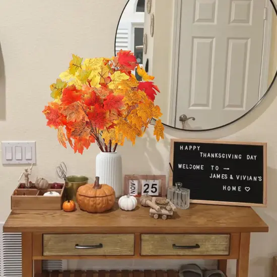 8 Pcs Artificial Maple Leaves Stems {2}