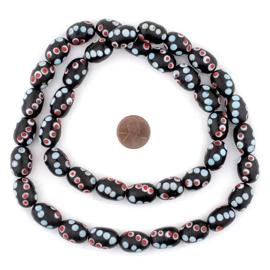 The Bead Chest Black Oval Venetian-Style Skunk Beads 12mm Multicolor Glass Large Hole 23 Inch Strand {2}