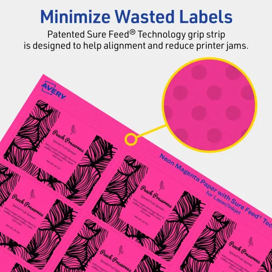 Avery Neon Magenta Paper Labels, 2" x 2-5/8" Rectangle {4}