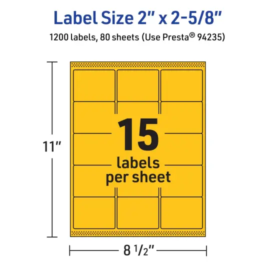 Avery Bright Yellow Paper Labels, 2" x 2-5/8" Rectangle {5}