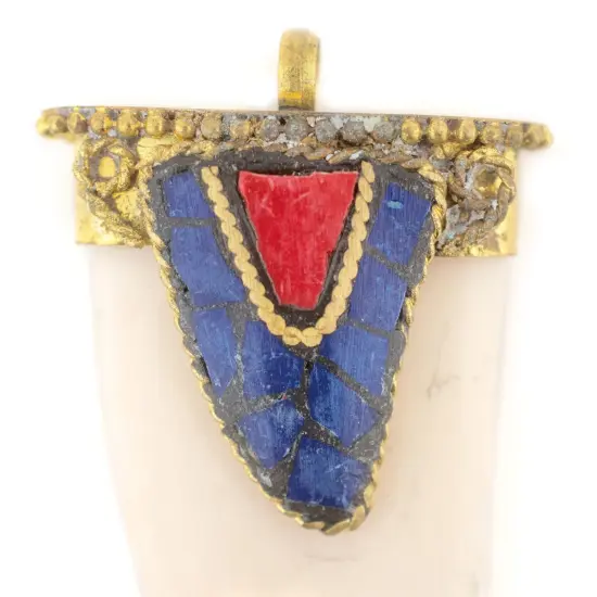 The Bead Chest Blue Inlaid Bone Tooth Pendant 30mm Nepal Multicolor Large Hole {5}