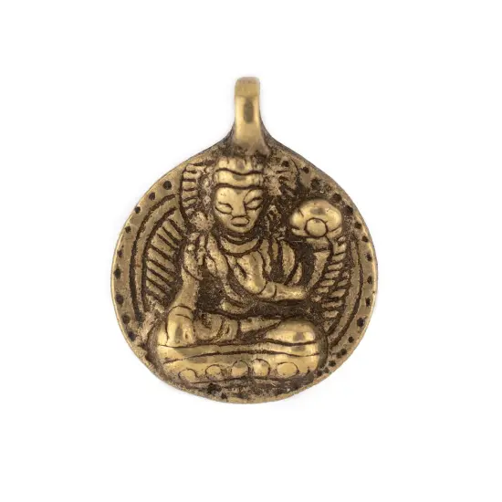 The Bead Chest Round Antiqued Brass Buddha Pendant (28x34mm) {1}