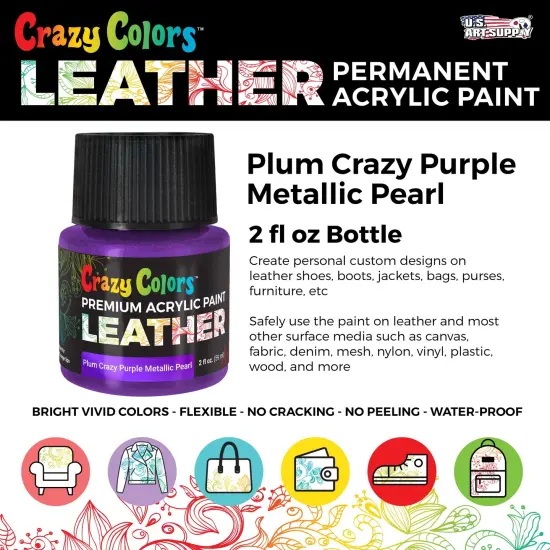 Plum Crazy Purple Metallic Pearl Premium Acrylic Leather and Shoe Paint, 2 oz Bottle - Flexible, Crack, Scratch, Peel Resistant - Artist Create Custom Sneakers, Jackets, Bags, Purses {2}