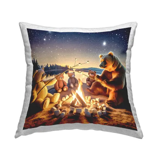Fireside Friends Bear Outdoor Printed Pillow Design by Alina Georgescu, 18 x 7 x 18 {1}