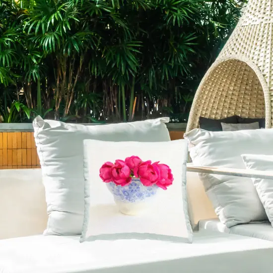 Roses in White Pottery Design by GraffiTee Studios Outdoor Printed Pillow  {2}