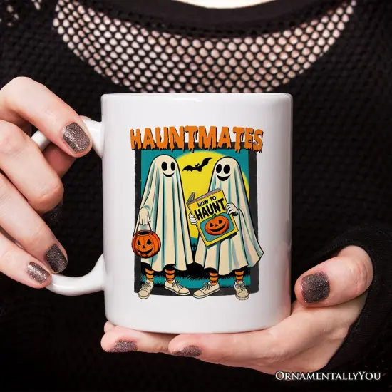Funny Retro Ghosts Hauntmates Mug, Vintage Best Friend Halloween Gift {2}