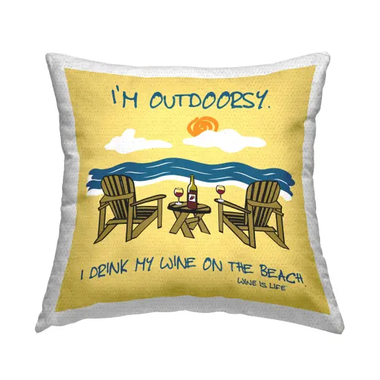 Outdoorsy Wine on Beach Outdoor Printed Pillow Design by WIL, 18 x 7 x 18 {1}